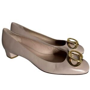 Stuart Weitzman Women's Anicia Leather Heeled Pumps Size 9.5 Gold Buckle